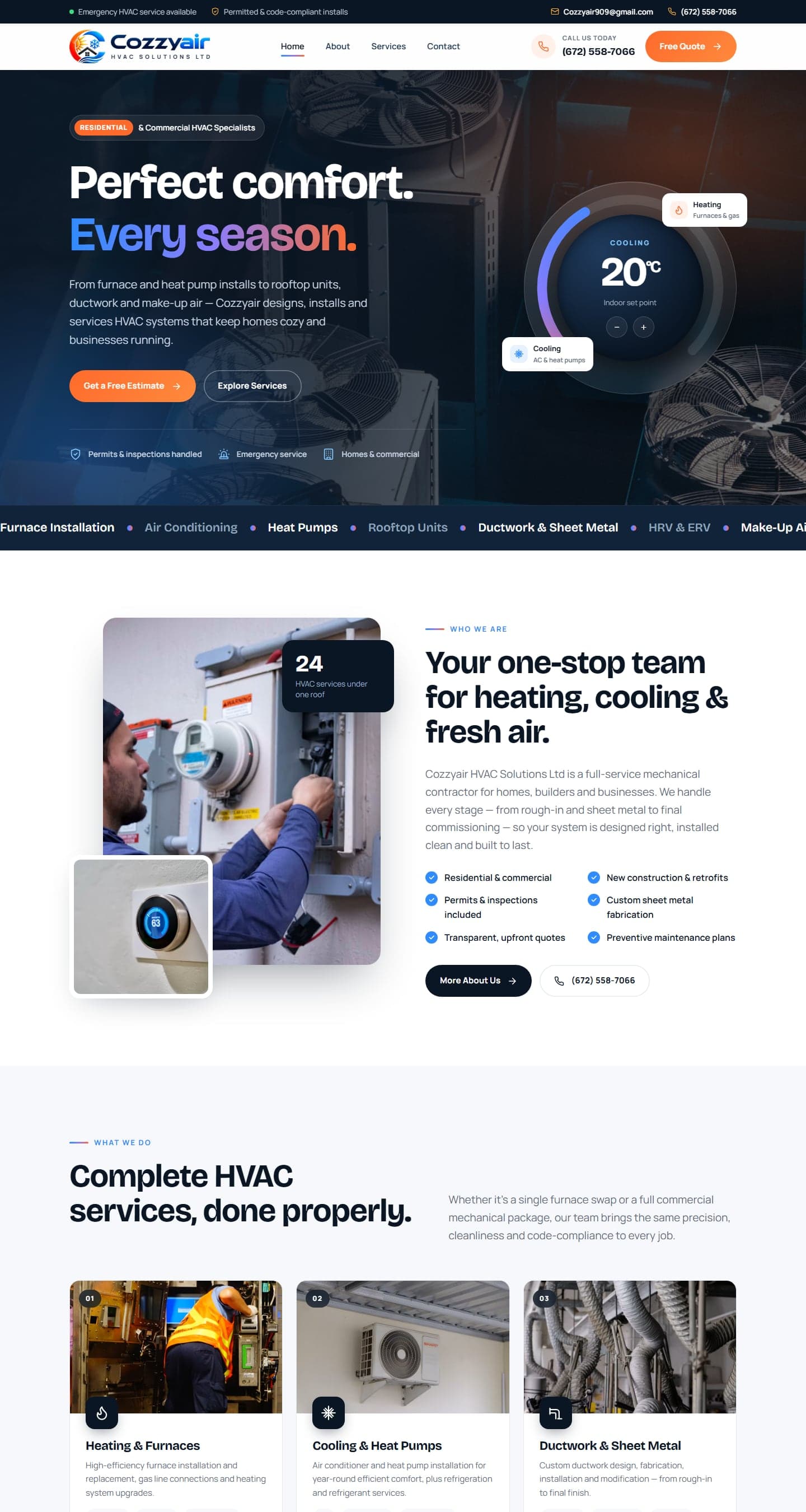 Cozzyair HVAC Solutions homepage design