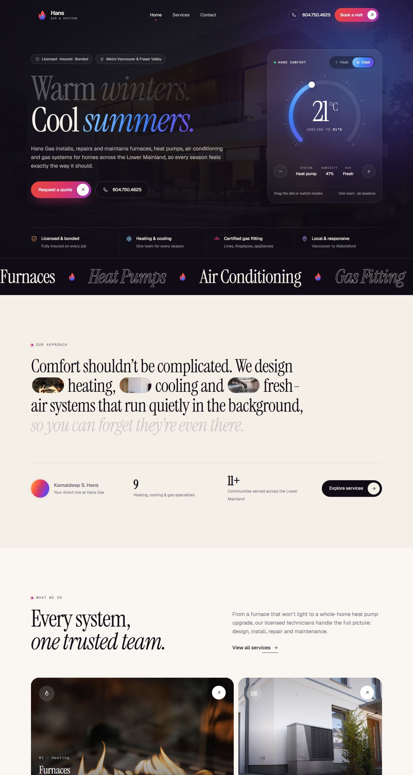 Hans Gas & Heating homepage design
