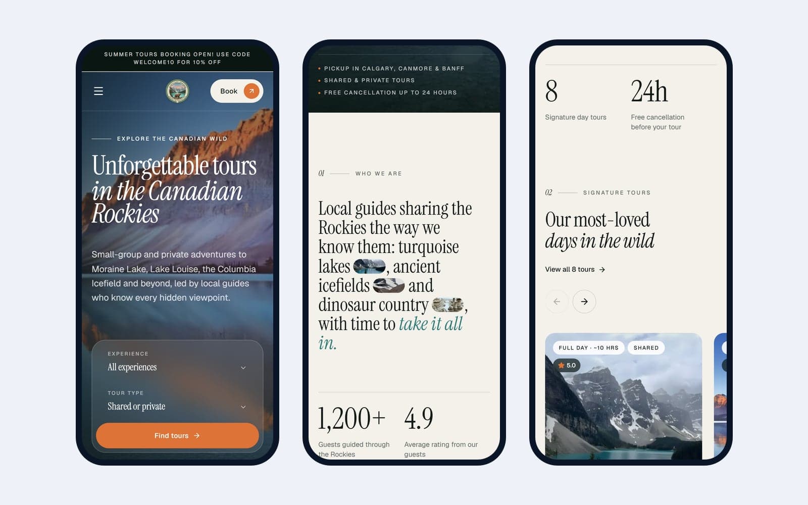 Majestic Banff Experiences website on mobile