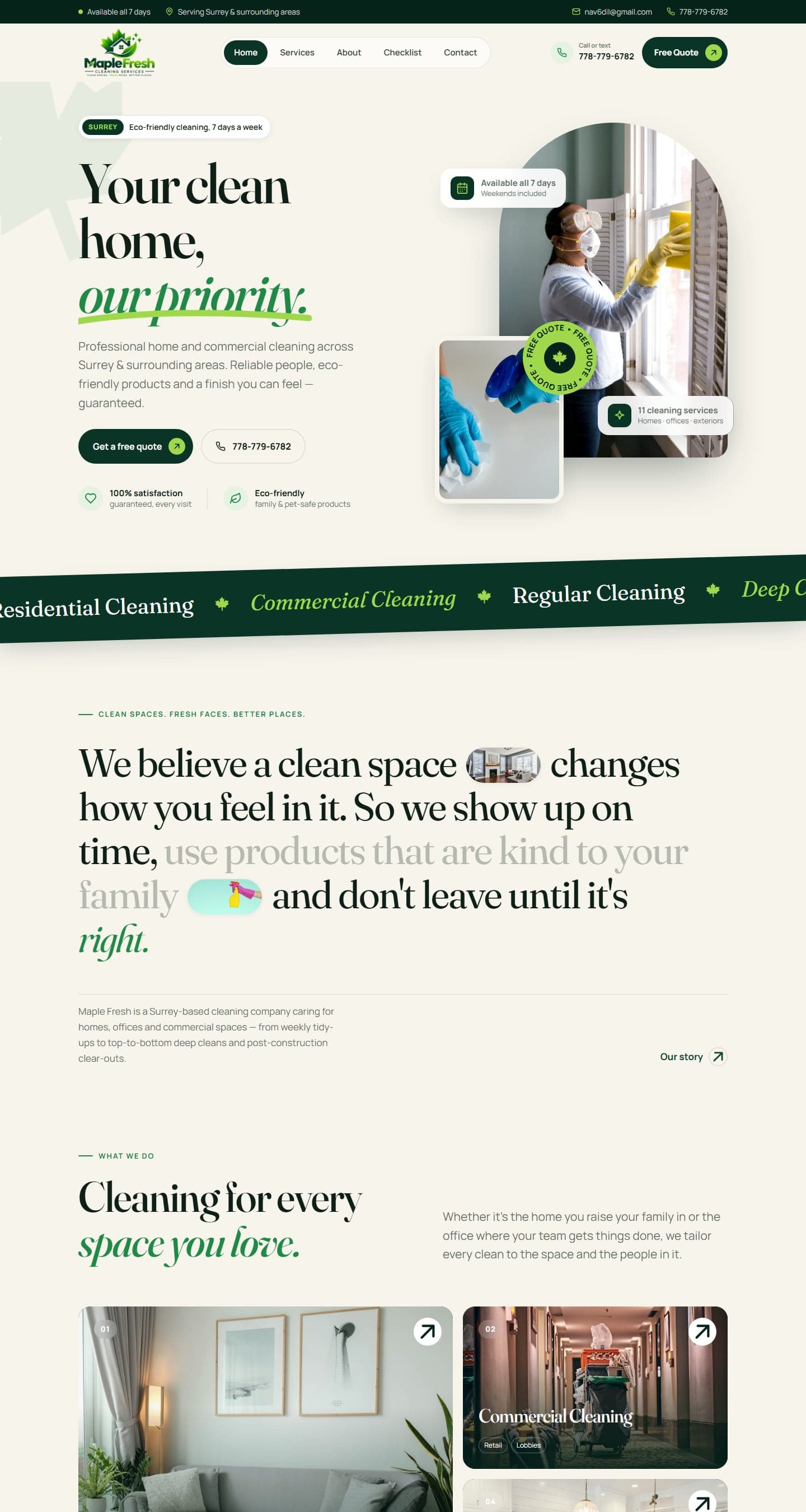 Maple Fresh Cleaning Services homepage design
