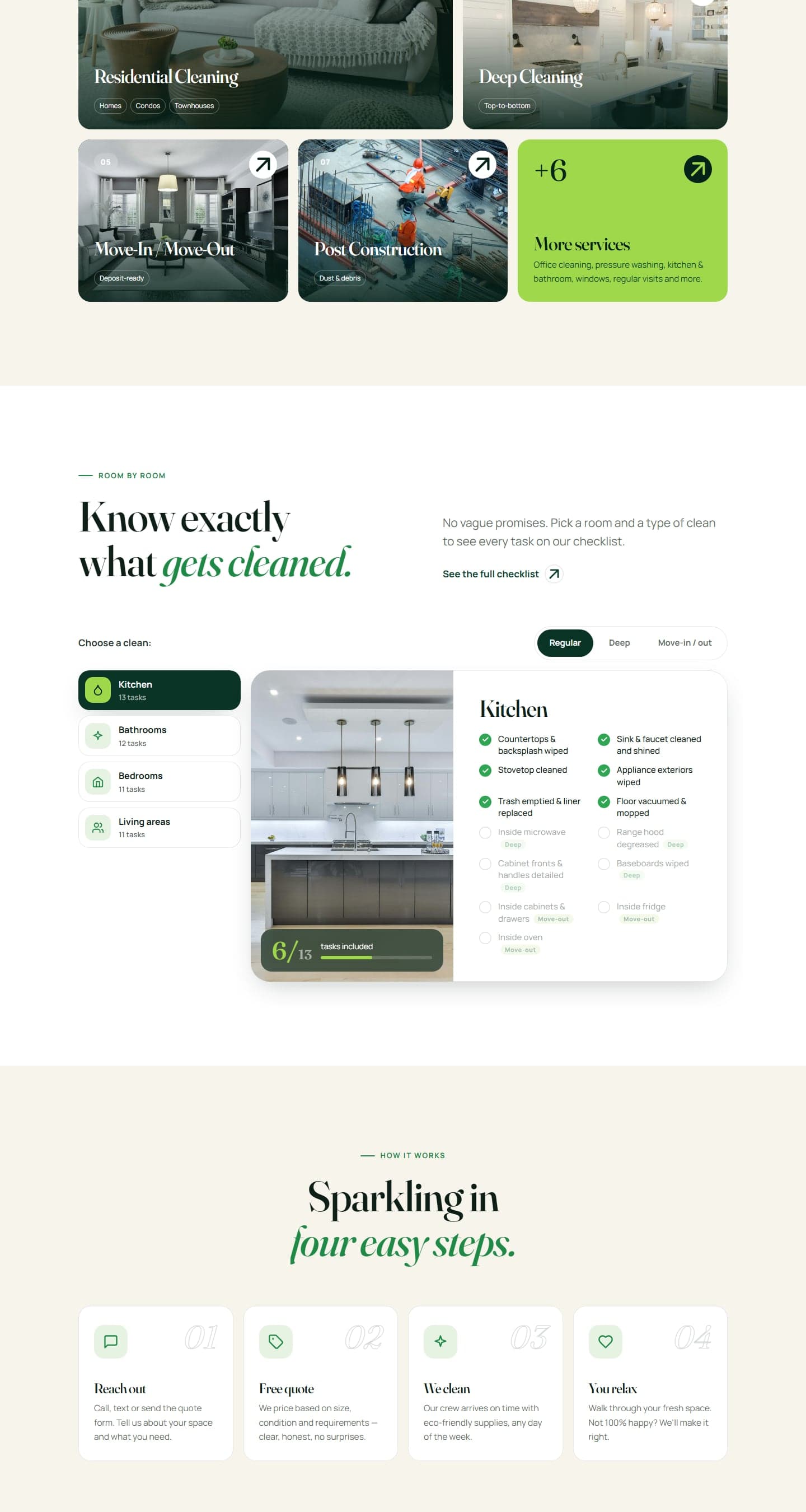 Maple Fresh Cleaning Services website sections