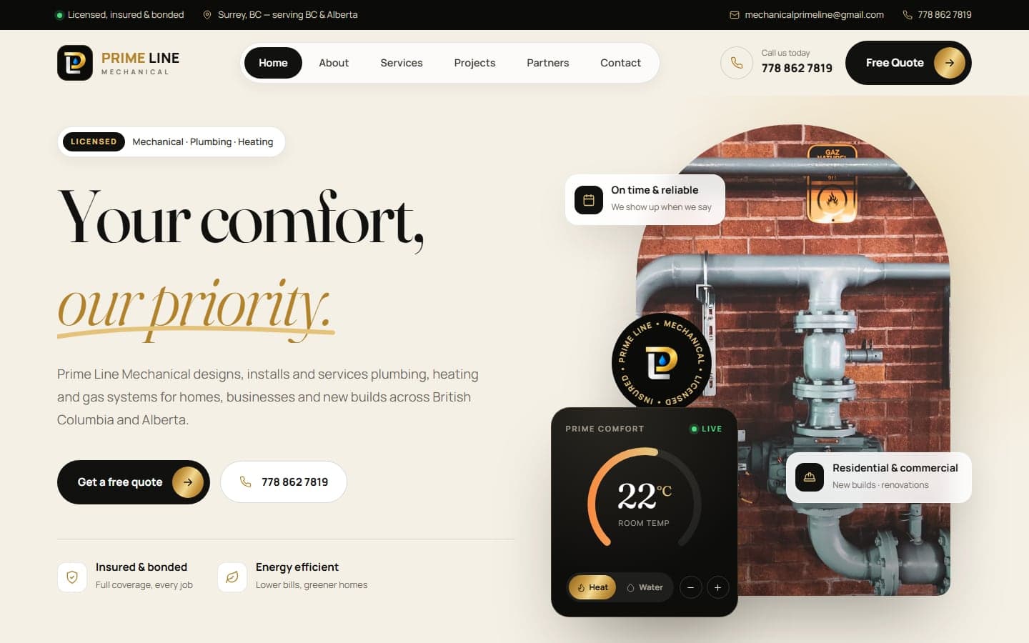 Prime Line Mechanical website homepage