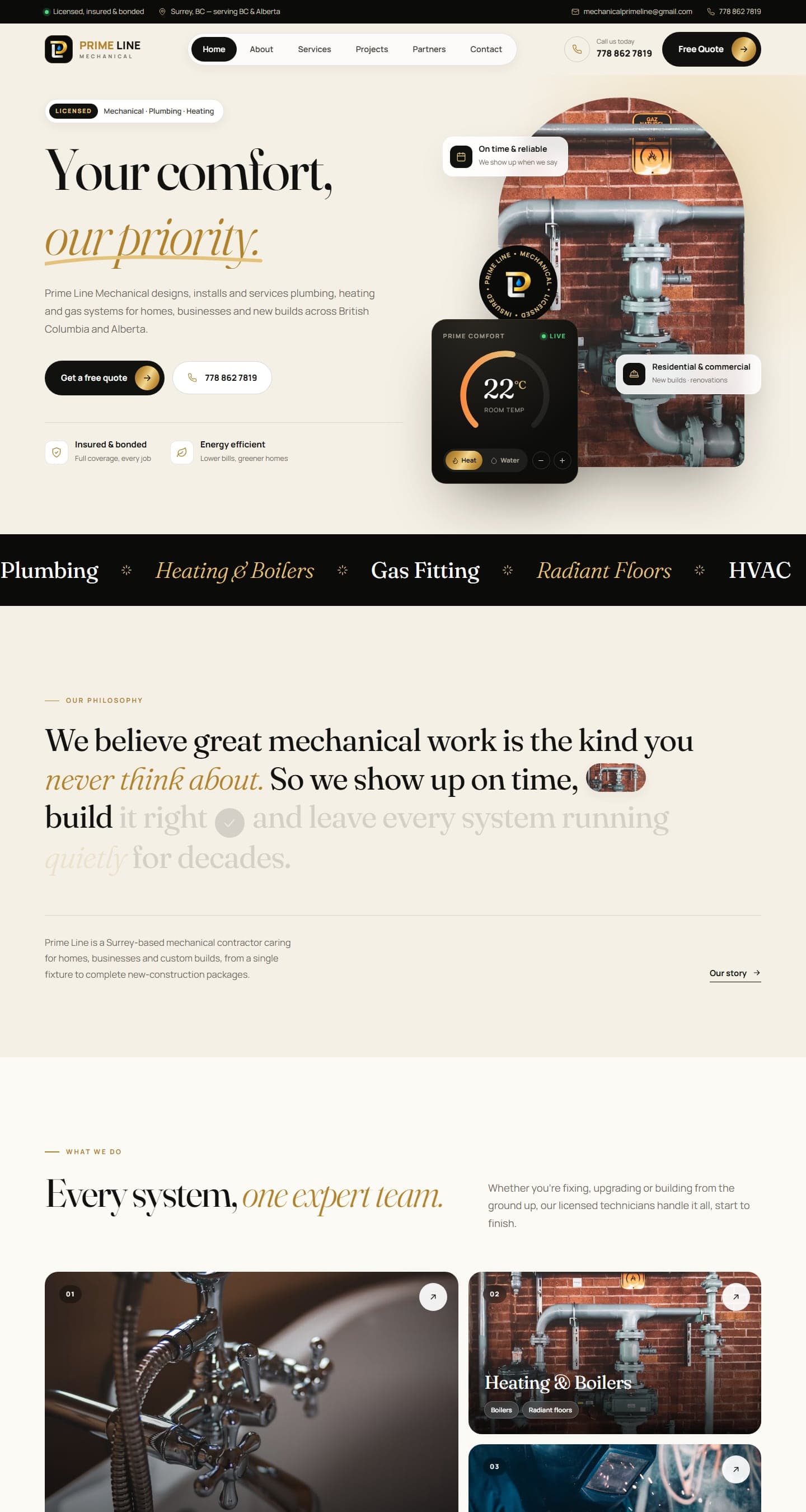 Prime Line Mechanical homepage design